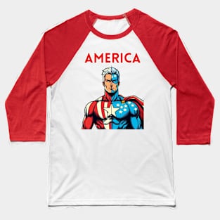 America Patriotic Comic Book  Superhero July 4 Baseball T-Shirt